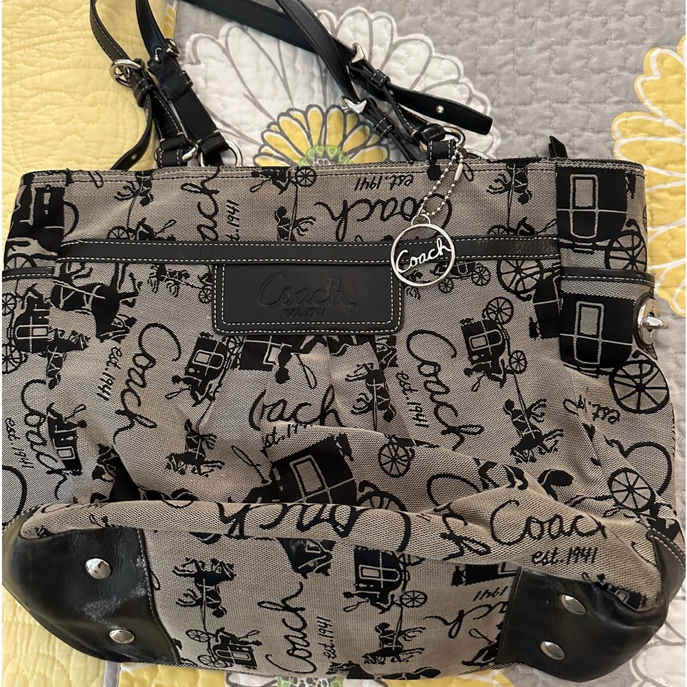Black and gray coach bag